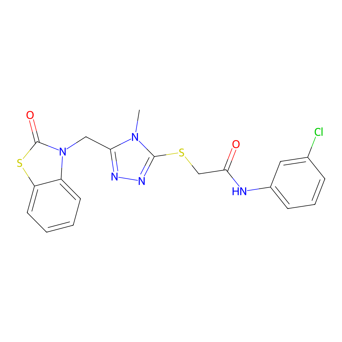 N-(3-chlorophenyl)-2-((4-methyl-5-((2-oxobenzo[d]thiazol-3(2H)-yl)methyl)-4H-1,2,4-triazol-3-yl)thio)acetamide molecular structure, CAS 847400-32-2