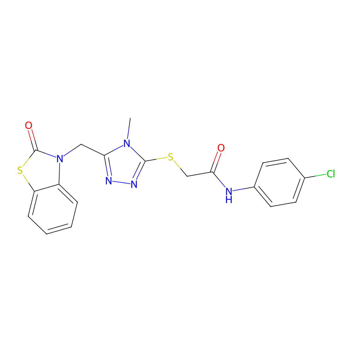 N-(4-chlorophenyl)-2-((4-methyl-5-((2-oxobenzo[d]thiazol-3(2H)-yl)methyl)-4H-1,2,4-triazol-3-yl)thio)acetamide molecular structure, CAS 847400-33-3