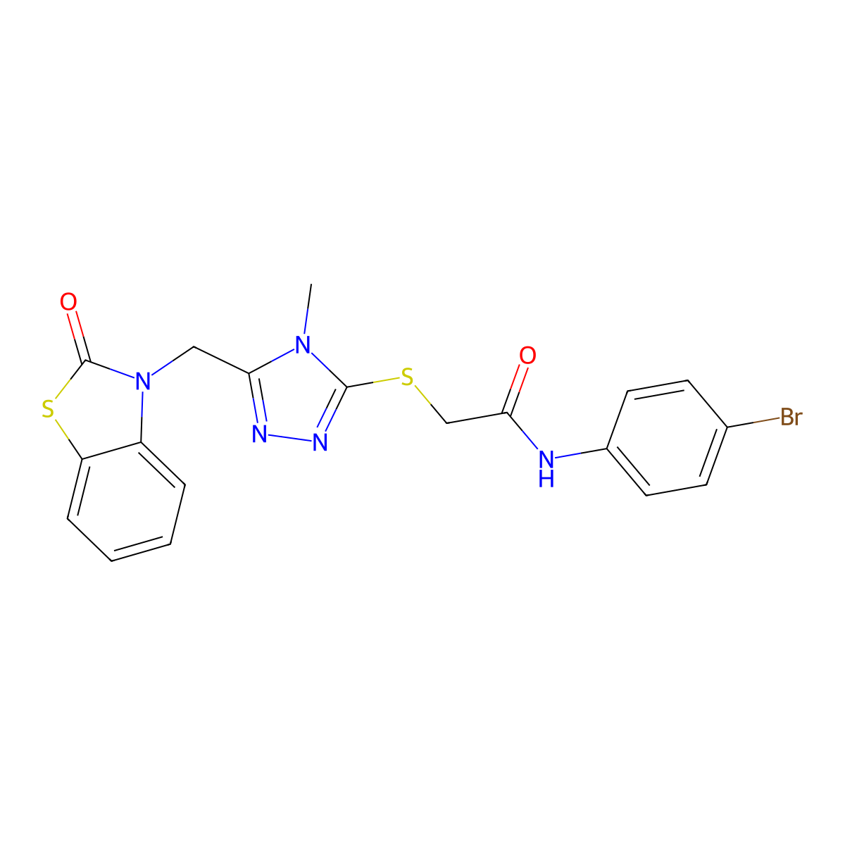 N-(4-bromophenyl)-2-({4-methyl-5-[(2-oxo-2,3-dihydro-1,3-benzothiazol-3-yl)methyl]-4H-1,2,4-triazol-3-yl}sulfanyl)acetamide molecular structure, CAS 847400-34-4
