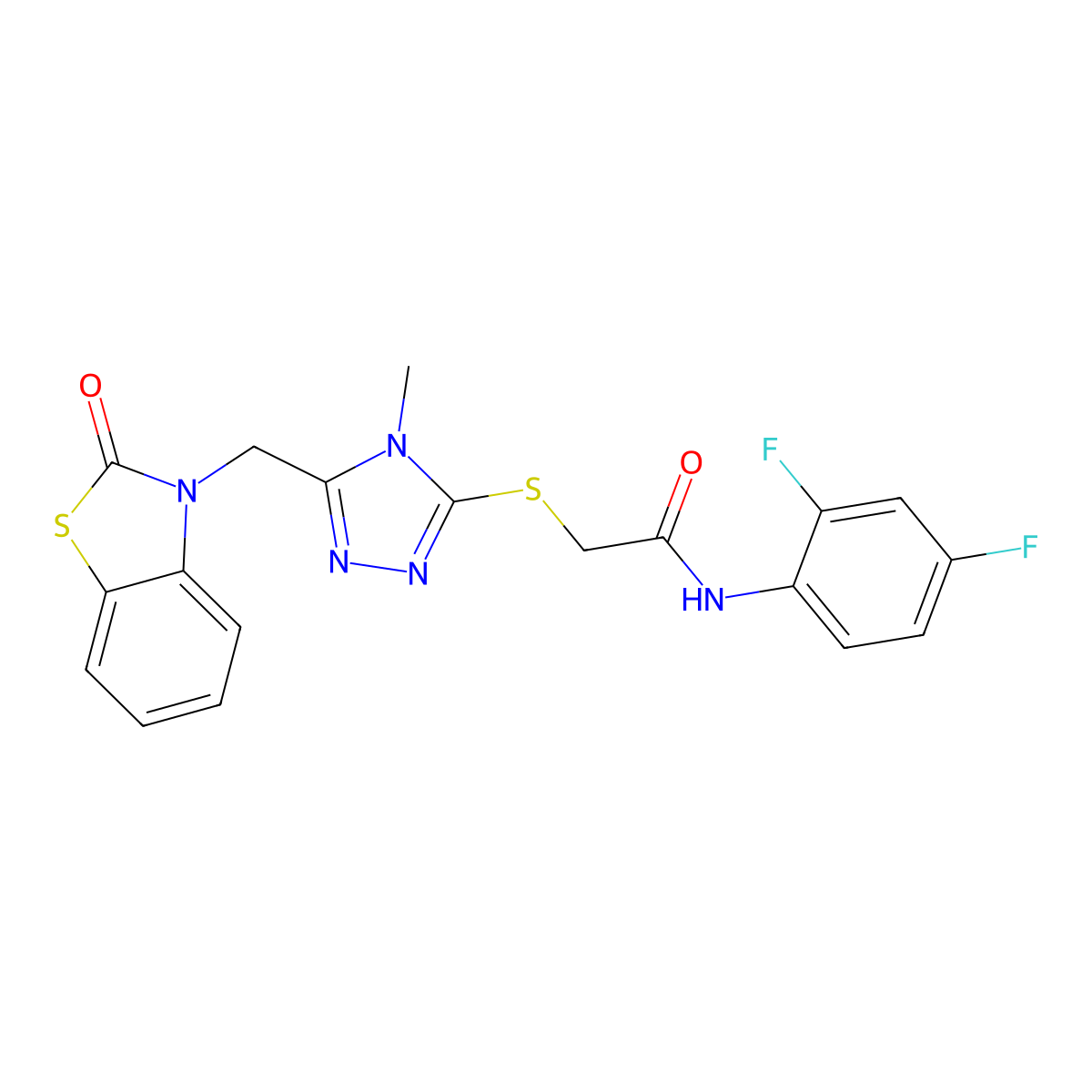 N-(2,4-difluorophenyl)-2-((4-methyl-5-((2-oxobenzo[d]thiazol-3(2H)-yl)methyl)-4H-1,2,4-triazol-3-yl)thio)acetamide molecular structure, CAS 847400-35-5