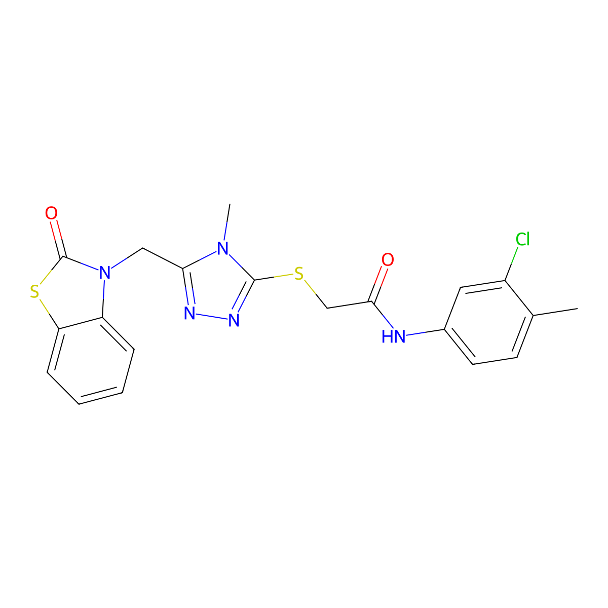 N-(3-chloro-4-methylphenyl)-2-[[4-methyl-5-[(2-oxo-1,3-benzothiazol-3-yl)methyl]-1,2,4-triazol-3-yl]sulfanyl]acetamide molecular structure, CAS 847400-36-6