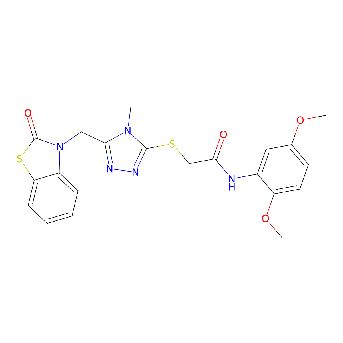 N-(2,5-dimethoxyphenyl)-2-((4-methyl-5-((2-oxobenzo[d]thiazol-3(2H)-yl)methyl)-4H-1,2,4-triazol-3-yl)thio)acetamide molecular structure, CAS 847400-44-6