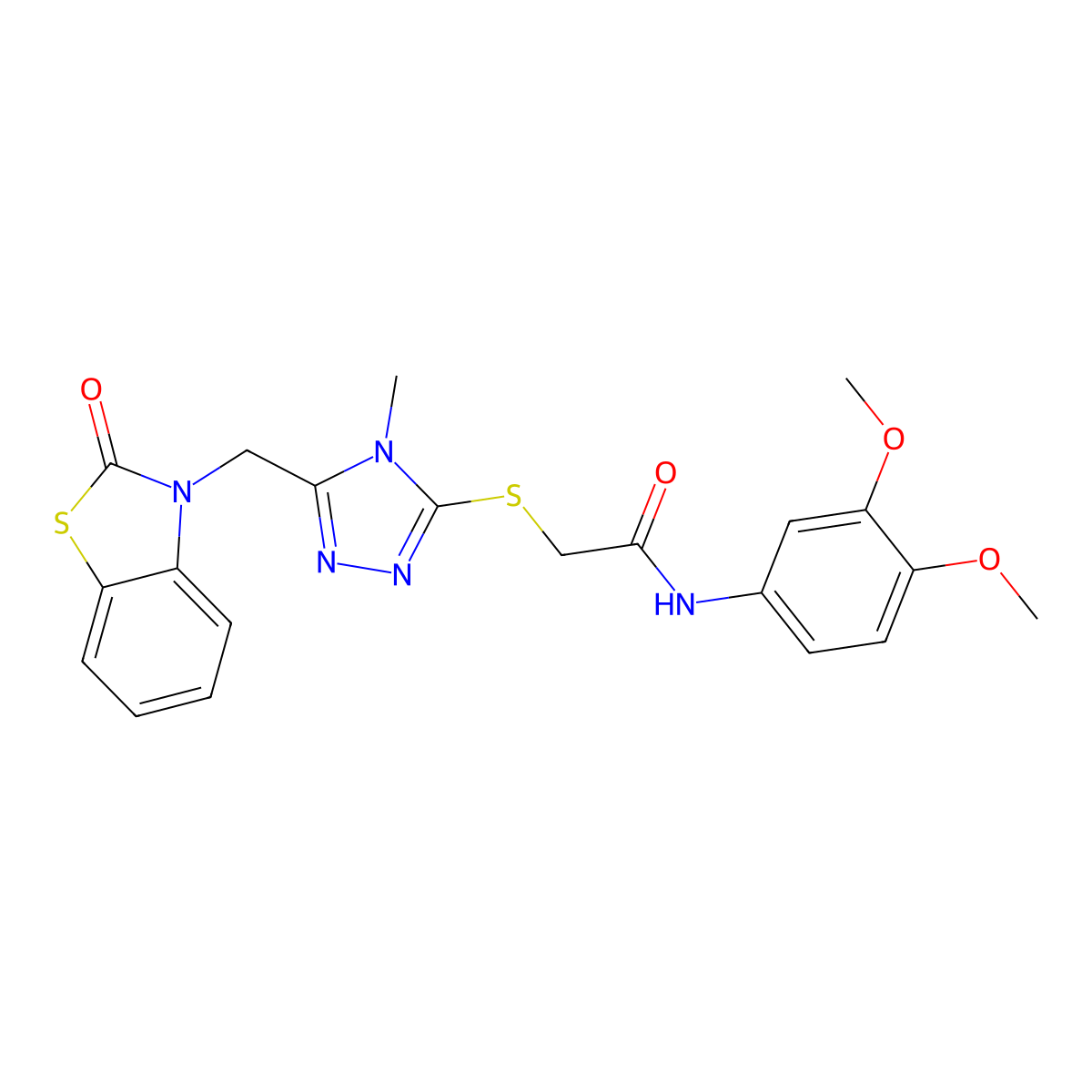 N-(3,4-dimethoxyphenyl)-2-((4-methyl-5-((2-oxobenzo[d]thiazol-3(2H)-yl)methyl)-4H-1,2,4-triazol-3-yl)thio)acetamide molecular structure, CAS 847400-45-7