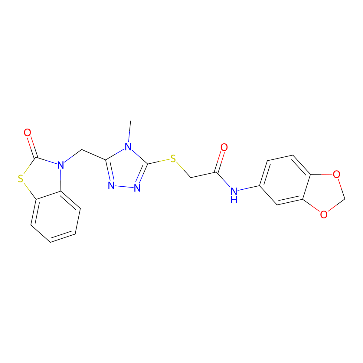 N-(1,3-benzodioxol-5-yl)-2-[[4-methyl-5-[(2-oxo-1,3-benzothiazol-3-yl)methyl]-1,2,4-triazol-3-yl]sulfanyl]acetamide molecular structure, CAS 847400-46-8