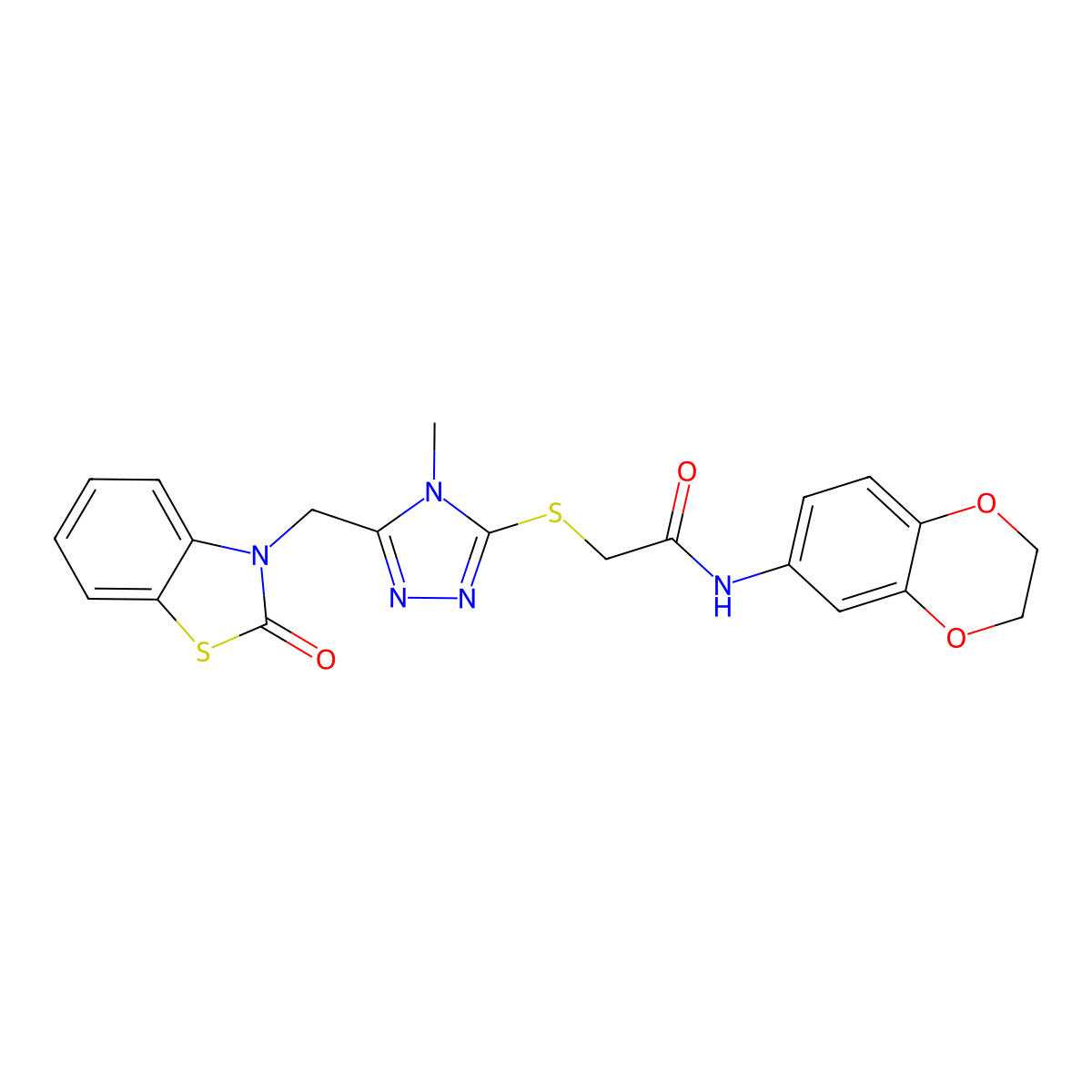 N-(2,3-dihydrobenzo[b][1,4]dioxin-6-yl)-2-((4-methyl-5-((2-oxobenzo[d]thiazol-3(2H)-yl)methyl)-4H-1,2,4-triazol-3-yl)thio)acetamide molecular structure, CAS 847400-47-9