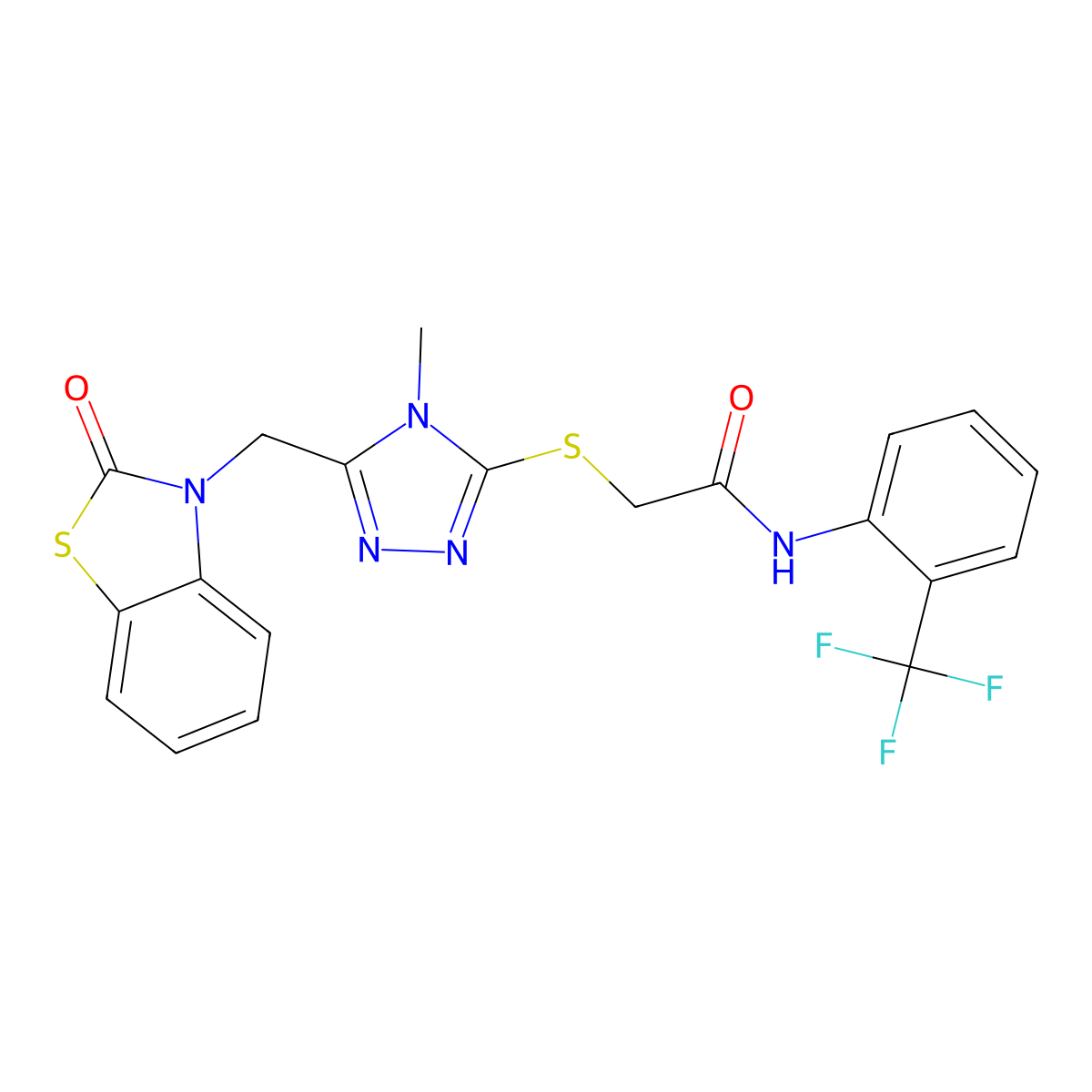 2-((4-methyl-5-((2-oxobenzo[d]thiazol-3(2H)-yl)methyl)-4H-1,2,4-triazol-3-yl)thio)-N-(2-(trifluoromethyl)phenyl)acetamide molecular structure, CAS 847400-48-0
