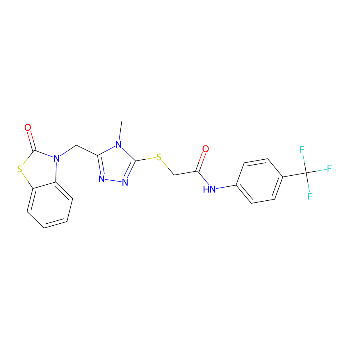 2-((4-methyl-5-((2-oxobenzo[d]thiazol-3(2H)-yl)methyl)-4H-1,2,4-triazol-3-yl)thio)-N-(4-(trifluoromethyl)phenyl)acetamide molecular structure, CAS 847400-50-4