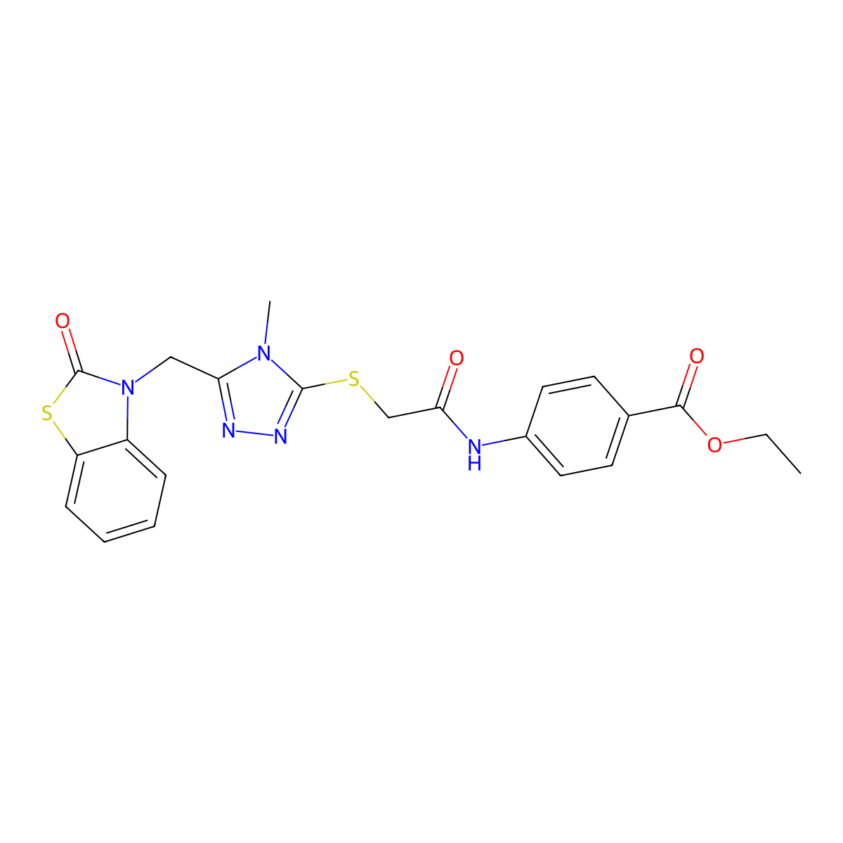 Ethyl 4-[[2-[[4-methyl-5-[(2-oxo-1,3-benzothiazol-3-yl)methyl]-1,2,4-triazol-3-yl]sulfanyl]acetyl]amino]benzoate molecular structure, CAS 847400-52-6