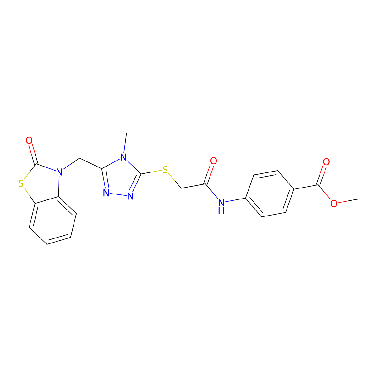 methyl 4-(2-((4-methyl-5-((2-oxobenzo[d]thiazol-3(2H)-yl)methyl)-4H-1,2,4-triazol-3-yl)thio)acetamido)benzoate molecular structure, CAS 847400-53-7