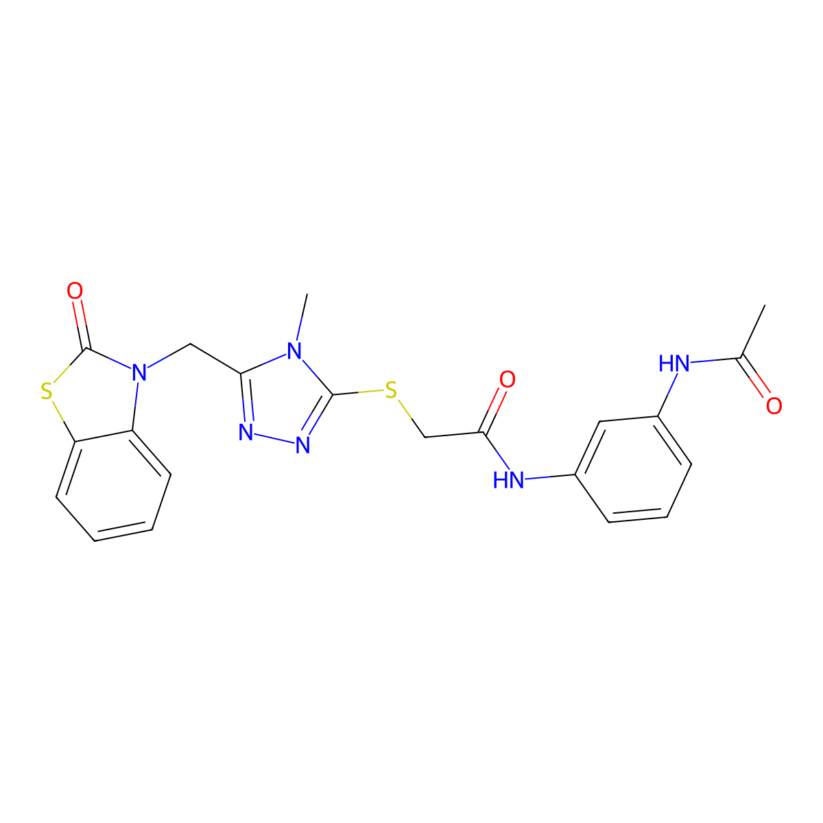 N-(3-acetamidophenyl)-2-((4-methyl-5-((2-oxobenzo[d]thiazol-3(2H)-yl)methyl)-4H-1,2,4-triazol-3-yl)thio)acetamide molecular structure, CAS 847400-55-9