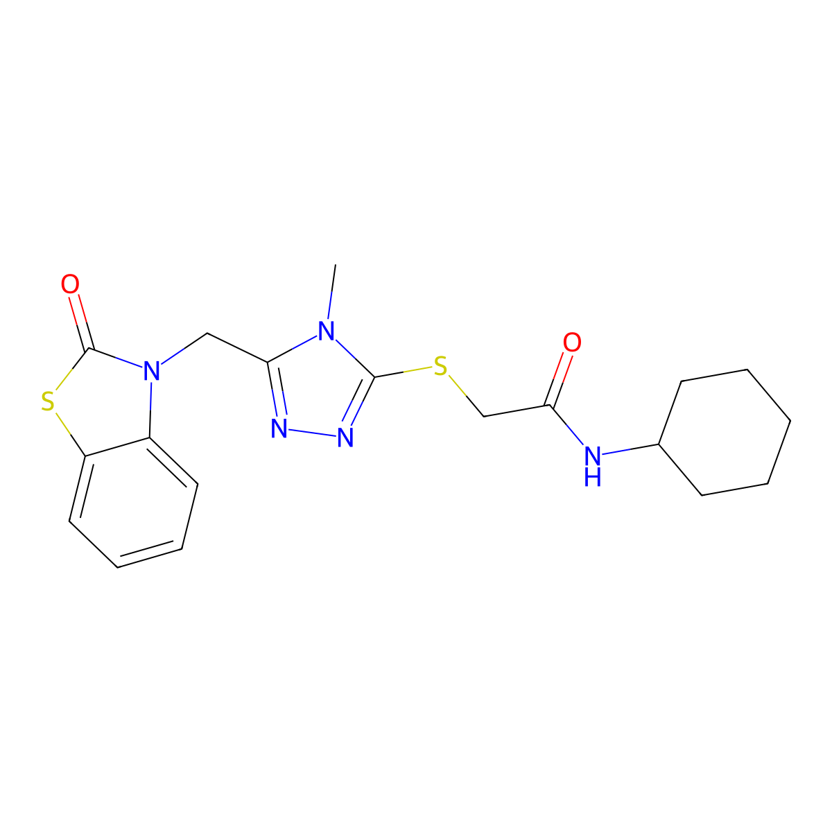N-cyclohexyl-2-((4-methyl-5-((2-oxobenzo[d]thiazol-3(2H)-yl)methyl)-4H-1,2,4-triazol-3-yl)thio)acetamide molecular structure, CAS 847400-58-2