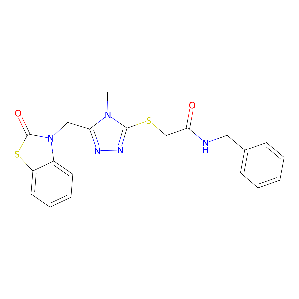 2-[[4-methyl-5-[(2-oxo-1,3-benzothiazol-3-yl)methyl]-1,2,4-triazol-3-yl]thio]-N-(phenylmethyl)acetamide molecular structure, CAS 847400-60-6
