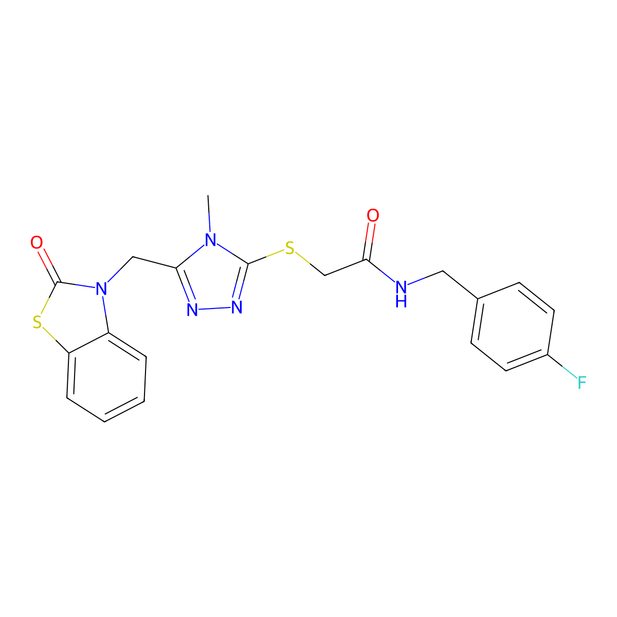 N-[(4-fluorophenyl)methyl]-2-[[4-methyl-5-[(2-oxo-1,3-benzothiazol-3-yl)methyl]-1,2,4-triazol-3-yl]sulfanyl]acetamide molecular structure, CAS 847400-61-7