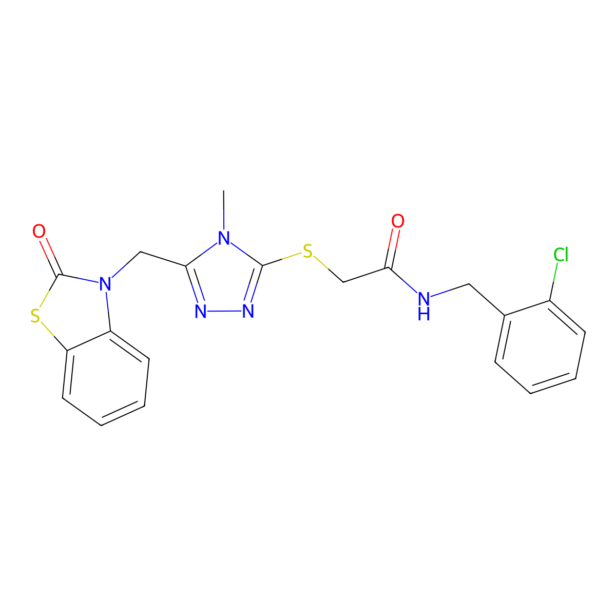 N-[(2-chlorophenyl)methyl]-2-[[4-methyl-5-[(2-oxo-1,3-benzothiazol-3-yl)methyl]-1,2,4-triazol-3-yl]sulfanyl]acetamide molecular structure, CAS 847400-63-9