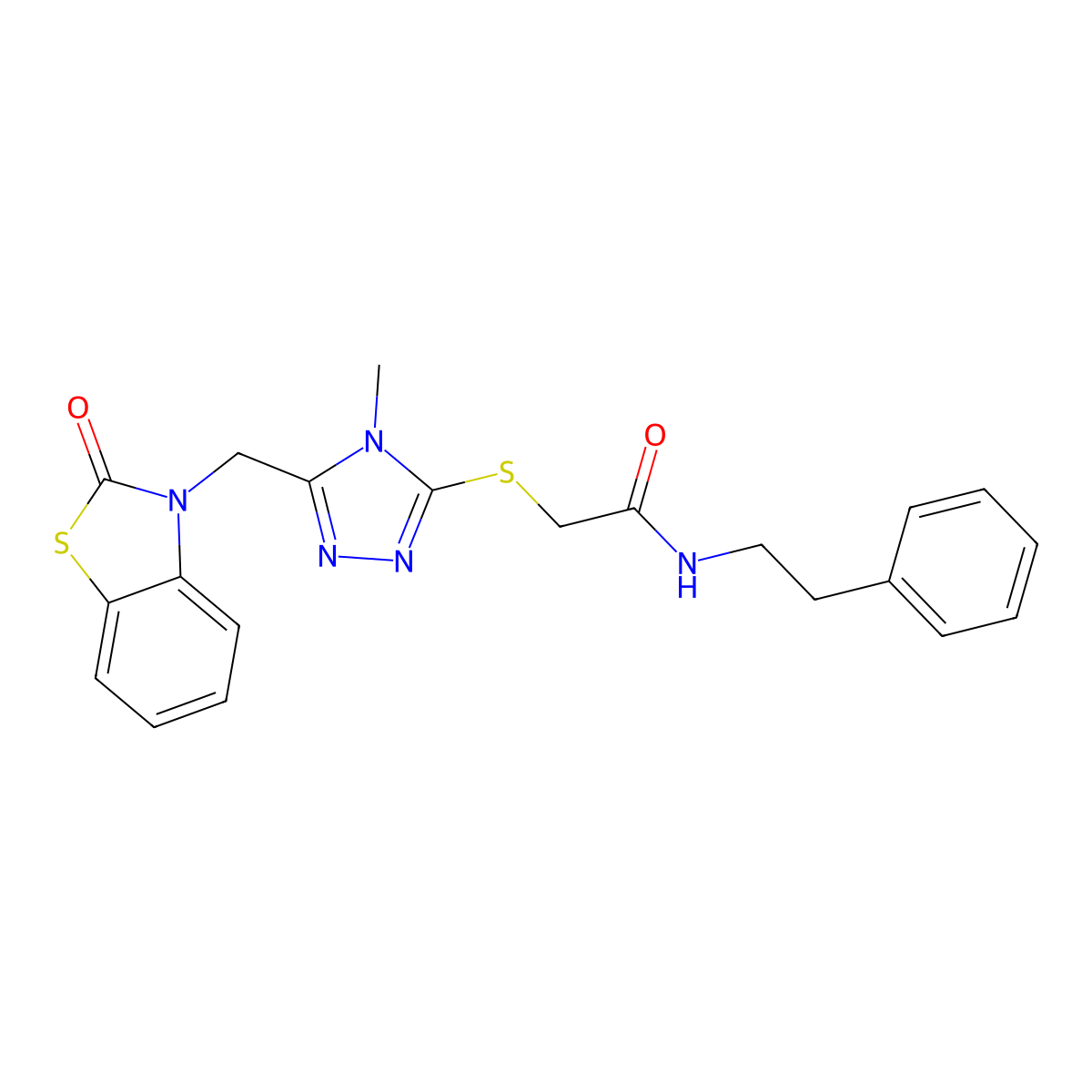 2-((4-methyl-5-((2-oxobenzo[d]thiazol-3(2H)-yl)methyl)-4H-1,2,4-triazol-3-yl)thio)-N-phenethylacetamide molecular structure, CAS 847400-66-2