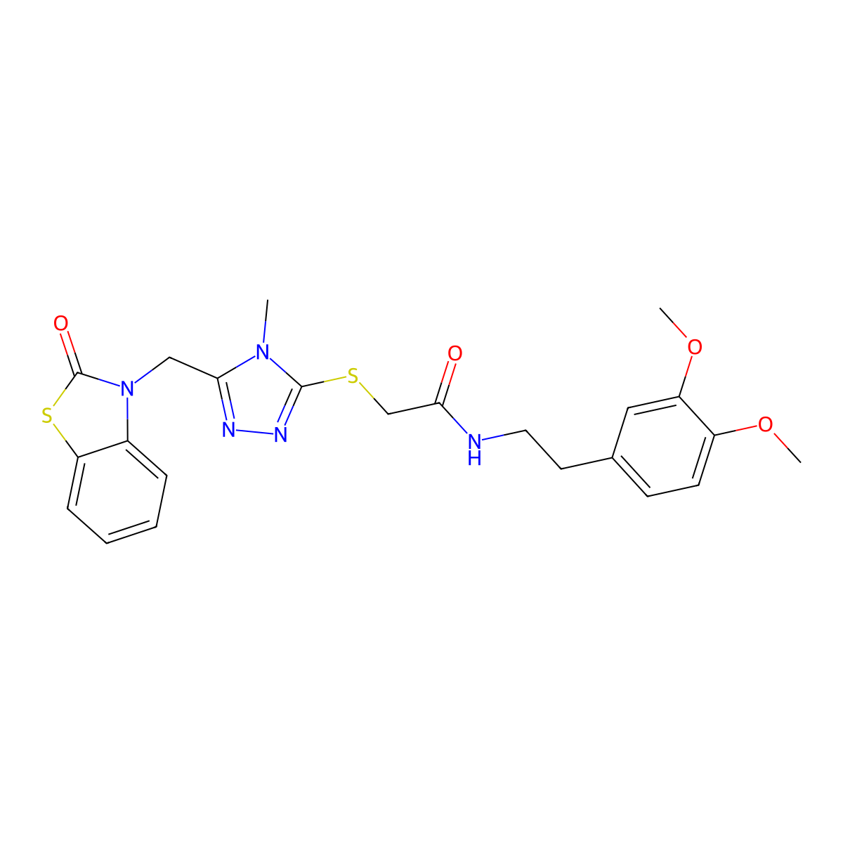 N-(3,4-dimethoxyphenethyl)-2-((4-methyl-5-((2-oxobenzo[d]thiazol-3(2H)-yl)methyl)-4H-1,2,4-triazol-3-yl)thio)acetamide molecular structure, CAS 847400-67-3