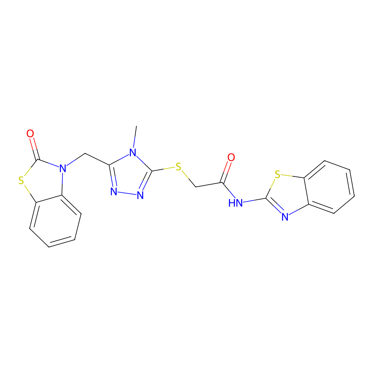 N-(benzo[d]thiazol-2-yl)-2-((4-methyl-5-((2-oxobenzo[d]thiazol-3(2H)-yl)methyl)-4H-1,2,4-triazol-3-yl)thio)acetamide molecular structure, CAS 847400-68-4