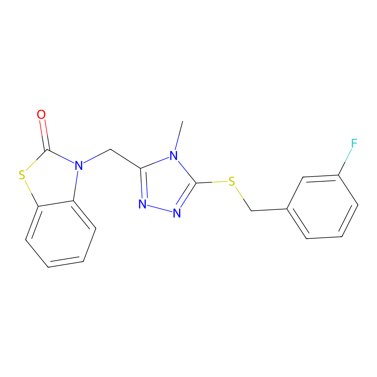 3-((5-((3-fluorobenzyl)thio)-4-methyl-4H-1,2,4-triazol-3-yl)methyl)benzo[d]thiazol-2(3H)-one molecular structure, CAS 847400-77-5