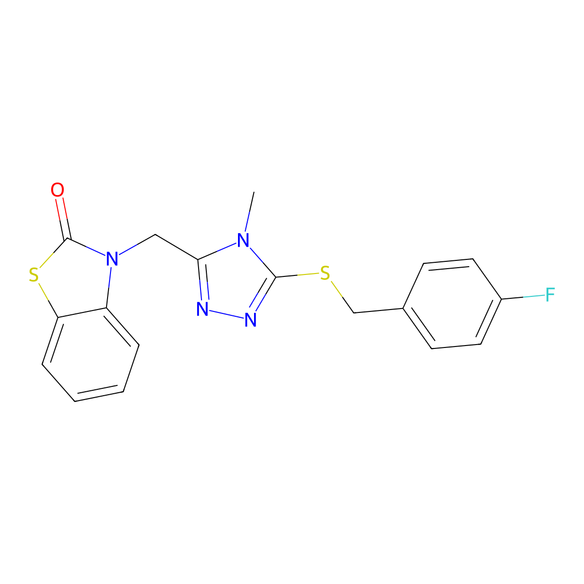 3-((5-((4-fluorobenzyl)thio)-4-methyl-4H-1,2,4-triazol-3-yl)methyl)benzo[d]thiazol-2(3H)-one molecular structure, CAS 847400-78-6