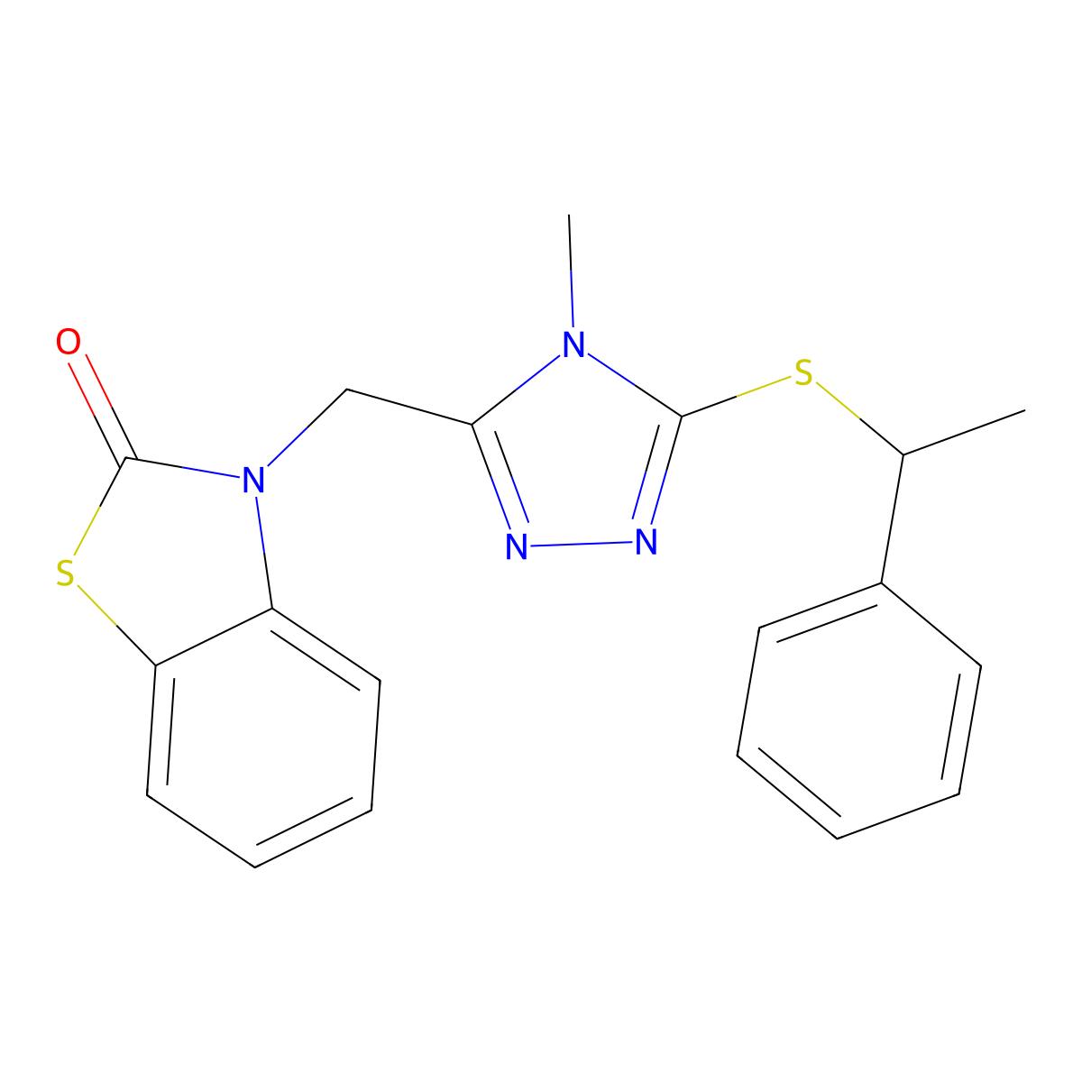 3-((4-methyl-5-((1-phenylethyl)thio)-4H-1,2,4-triazol-3-yl)methyl)benzo[d]thiazol-2(3H)-one molecular structure, CAS 847400-79-7