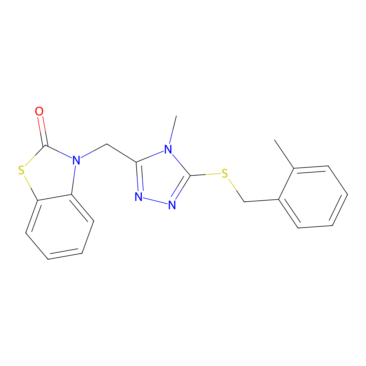 3-((4-methyl-5-((2-methylbenzyl)thio)-4H-1,2,4-triazol-3-yl)methyl)benzo[d]thiazol-2(3H)-one molecular structure, CAS 847400-81-1