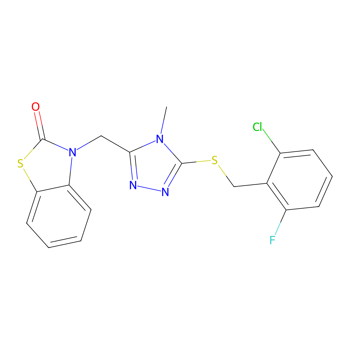 3-((5-((2-chloro-6-fluorobenzyl)thio)-4-methyl-4H-1,2,4-triazol-3-yl)methyl)benzo[d]thiazol-2(3H)-one molecular structure, CAS 847400-83-3