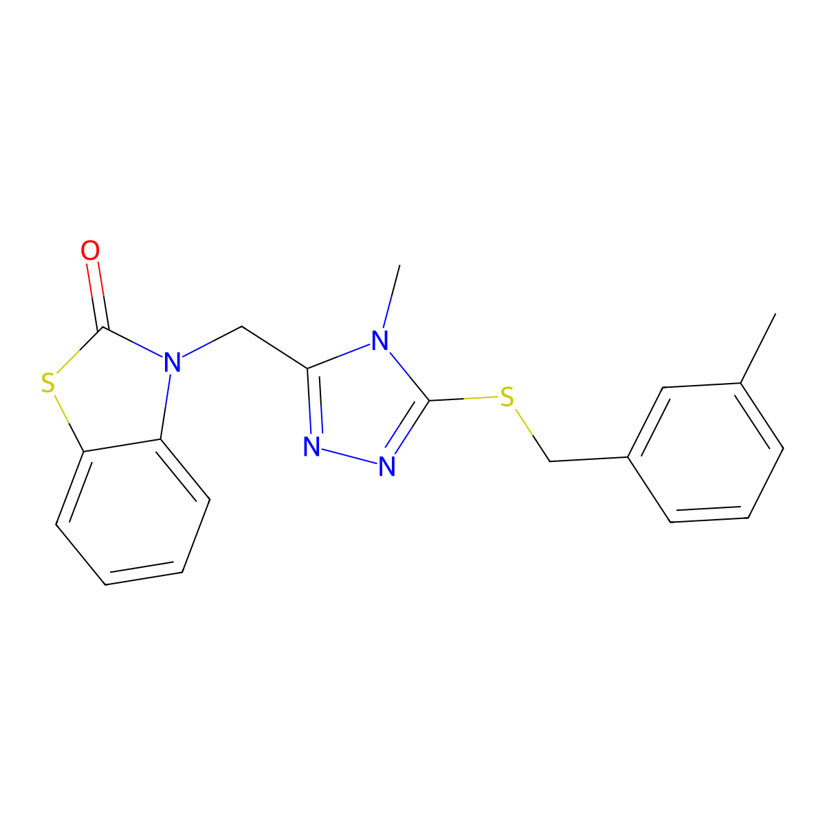 3-((4-methyl-5-((3-methylbenzyl)thio)-4H-1,2,4-triazol-3-yl)methyl)benzo[d]thiazol-2(3H)-one molecular structure, CAS 847400-84-4
