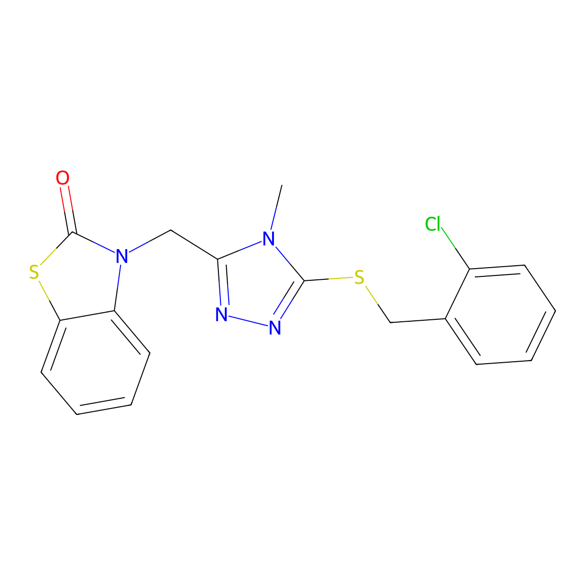 3-[[5-[(2-Chlorophenyl)methylsulfanyl]-4-methyl-1,2,4-triazol-3-yl]methyl]-1,3-benzothiazol-2-one molecular structure, CAS 847400-85-5