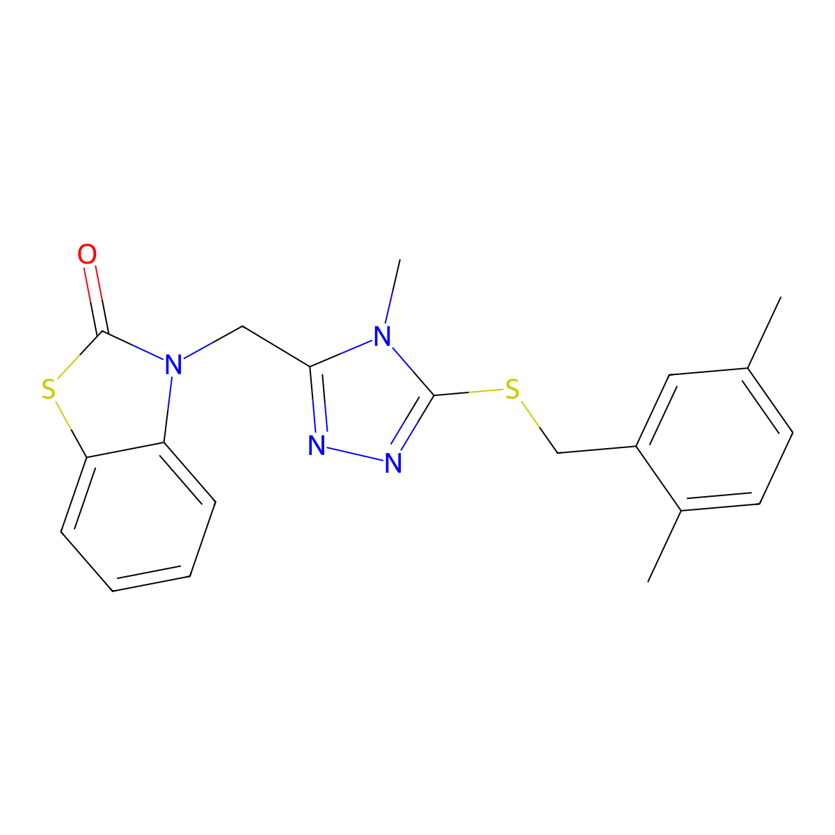 3-[[5-[(2,5-Dimethylphenyl)methylsulfanyl]-4-methyl-1,2,4-triazol-3-yl]methyl]-1,3-benzothiazol-2-one molecular structure, CAS 847400-86-6