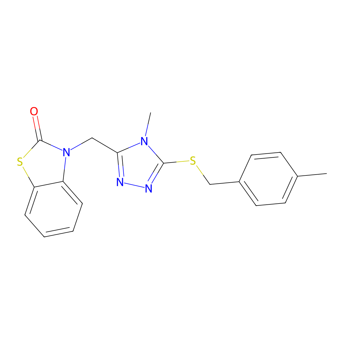 3-((4-methyl-5-((4-methylbenzyl)thio)-4H-1,2,4-triazol-3-yl)methyl)benzo[d]thiazol-2(3H)-one molecular structure, CAS 847400-87-7