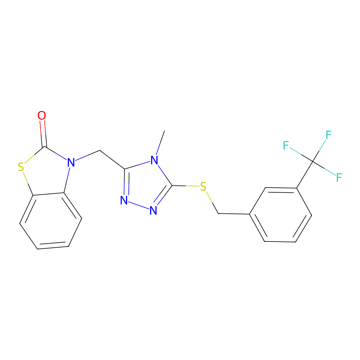3-((4-methyl-5-((3-(trifluoromethyl)benzyl)thio)-4H-1,2,4-triazol-3-yl)methyl)benzo[d]thiazol-2(3H)-one molecular structure, CAS 847400-88-8