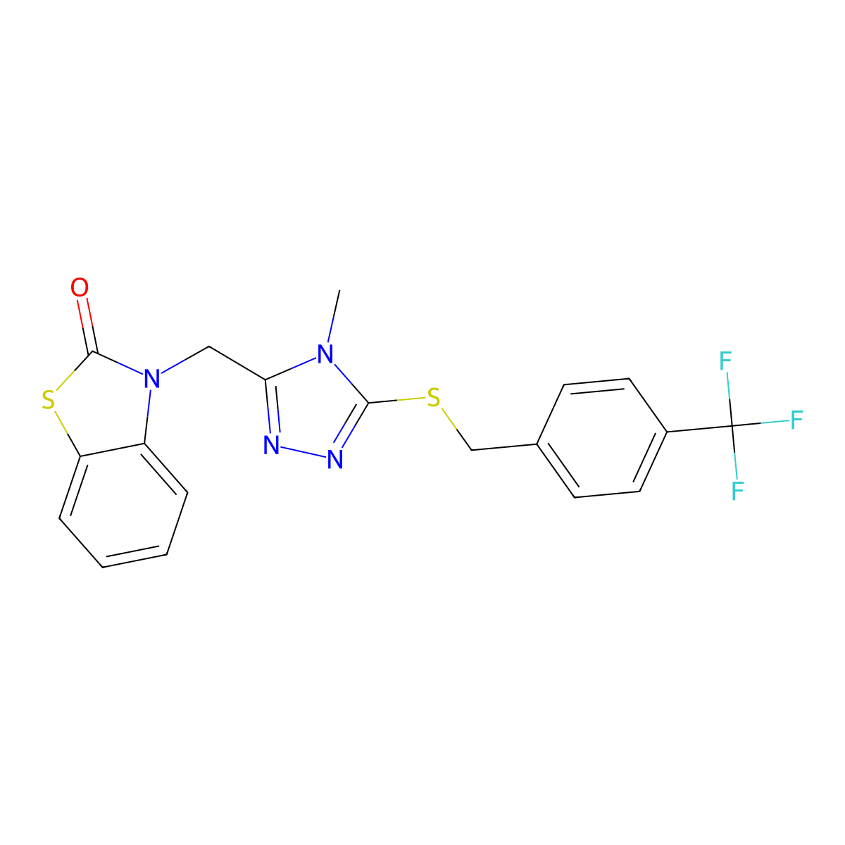 3-((4-methyl-5-((4-(trifluoromethyl)benzyl)thio)-4H-1,2,4-triazol-3-yl)methyl)benzo[d]thiazol-2(3H)-one molecular structure, CAS 847400-89-9