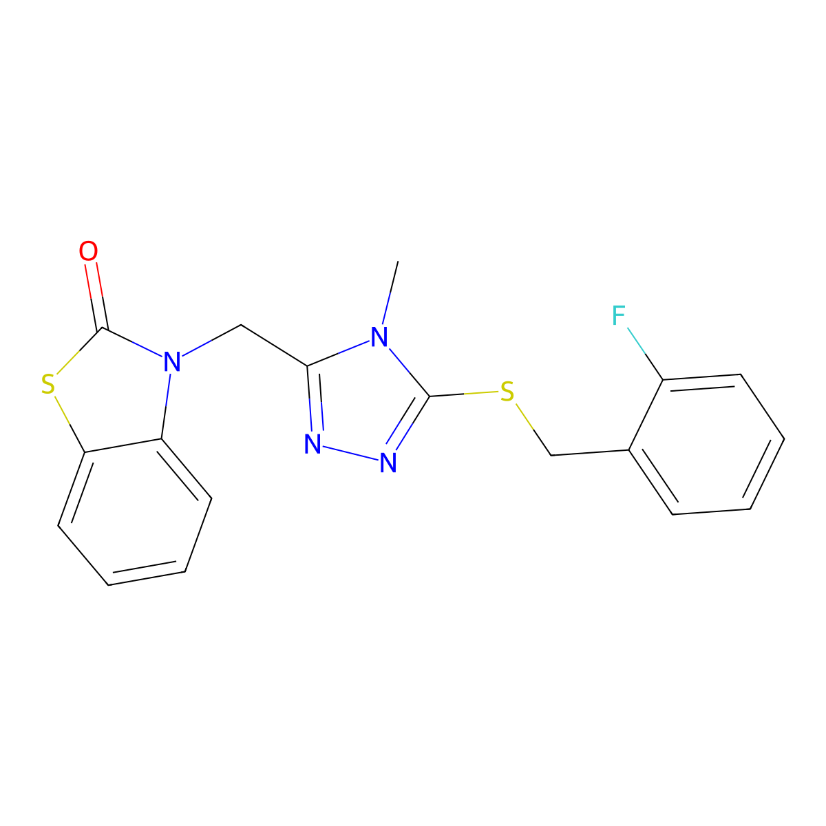 3-((5-((2-fluorobenzyl)thio)-4-methyl-4H-1,2,4-triazol-3-yl)methyl)benzo[d]thiazol-2(3H)-one molecular structure, CAS 847400-90-2