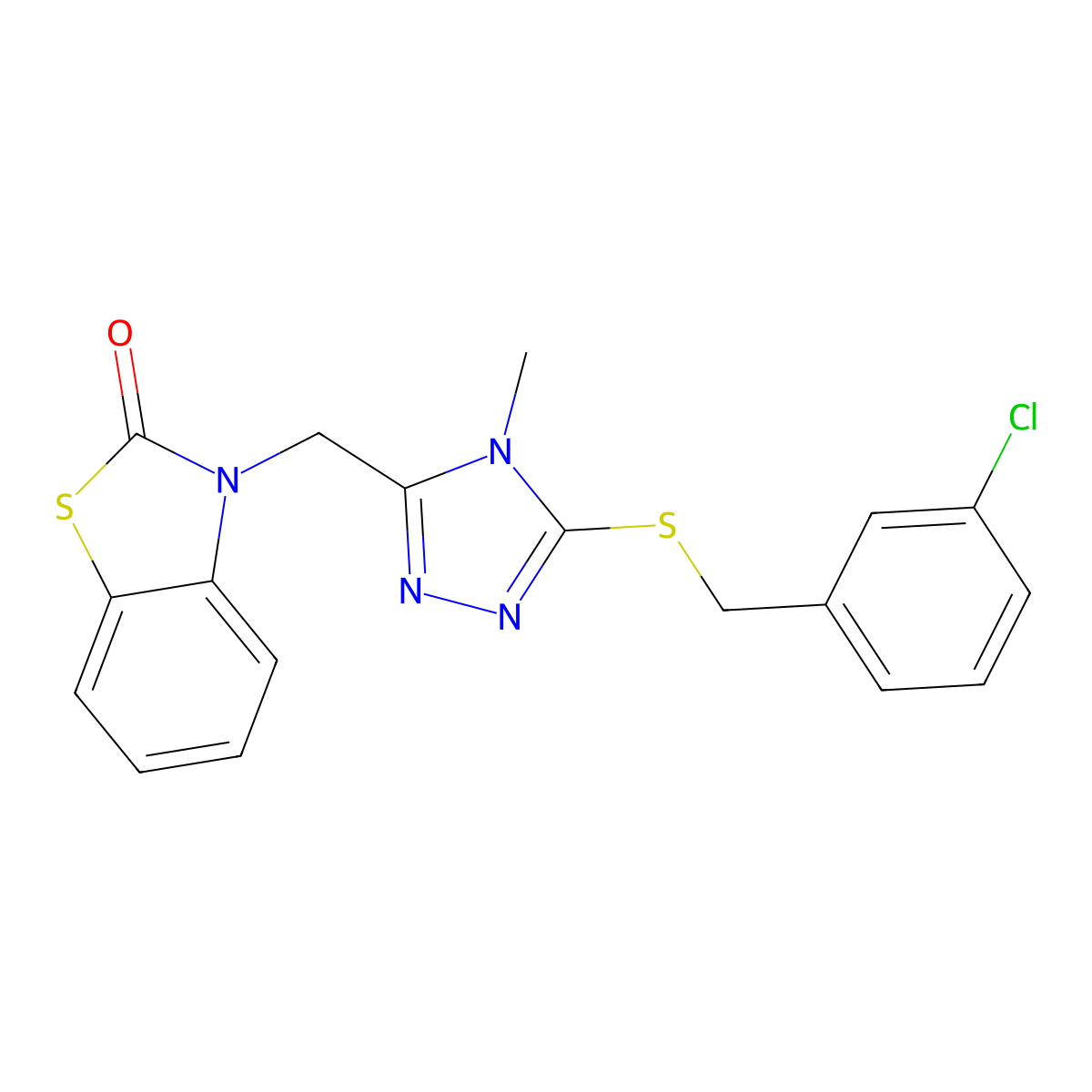 3-((5-((3-chlorobenzyl)thio)-4-methyl-4H-1,2,4-triazol-3-yl)methyl)benzo[d]thiazol-2(3H)-one molecular structure, CAS 847400-92-4