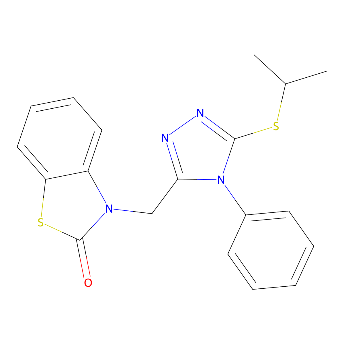 3-((5-(isopropylthio)-4-phenyl-4H-1,2,4-triazol-3-yl)methyl)benzo[d]thiazol-2(3H)-one molecular structure, CAS 847401-02-9