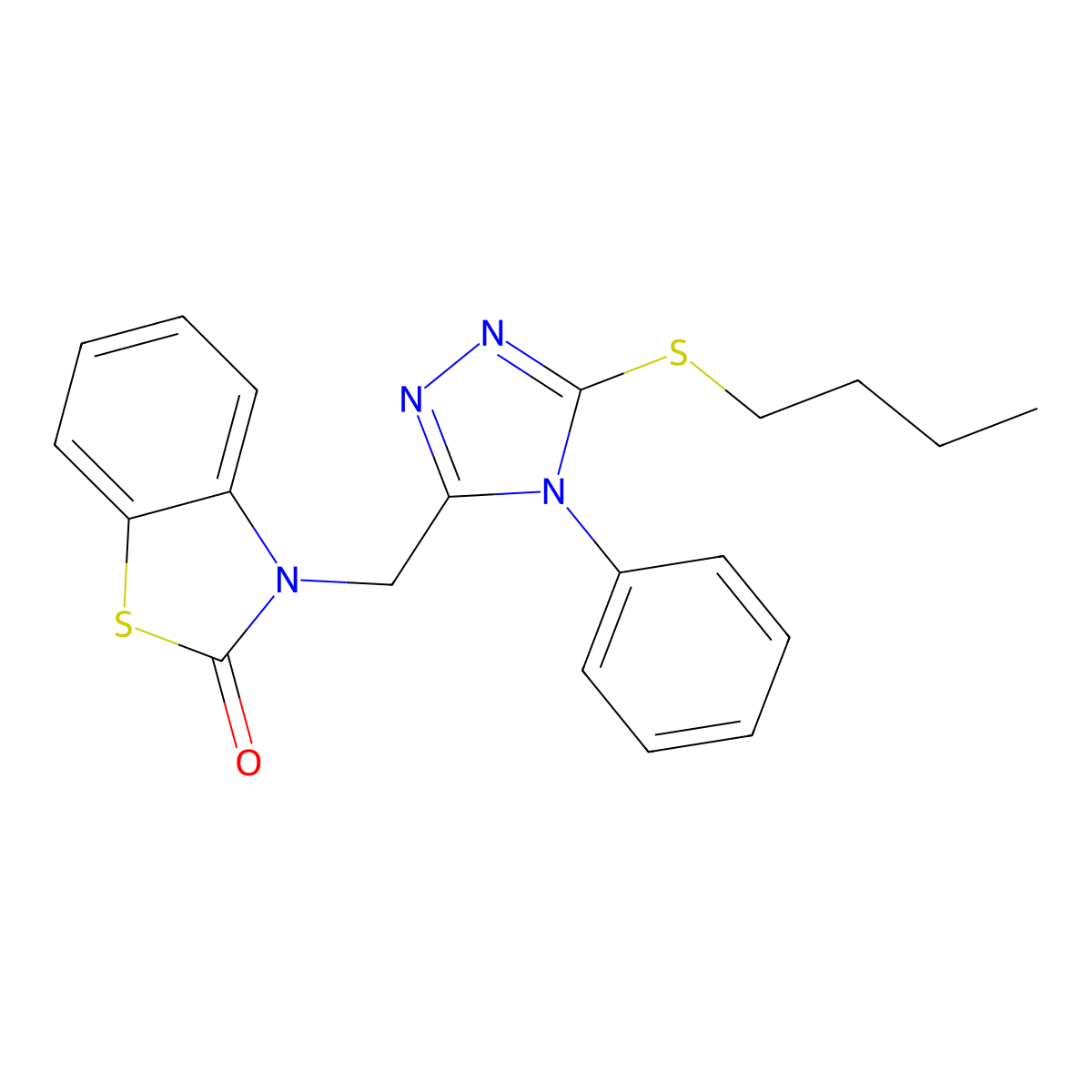 3-[(5-Butylsulfanyl-4-phenyl-1,2,4-triazol-3-yl)methyl]-1,3-benzothiazol-2-one molecular structure, CAS 847401-03-0