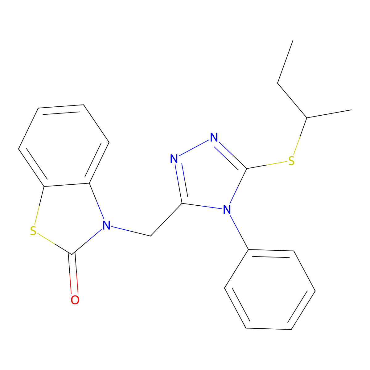 3-((5-(sec-butylthio)-4-phenyl-4H-1,2,4-triazol-3-yl)methyl)benzo[d]thiazol-2(3H)-one molecular structure, CAS 847401-04-1