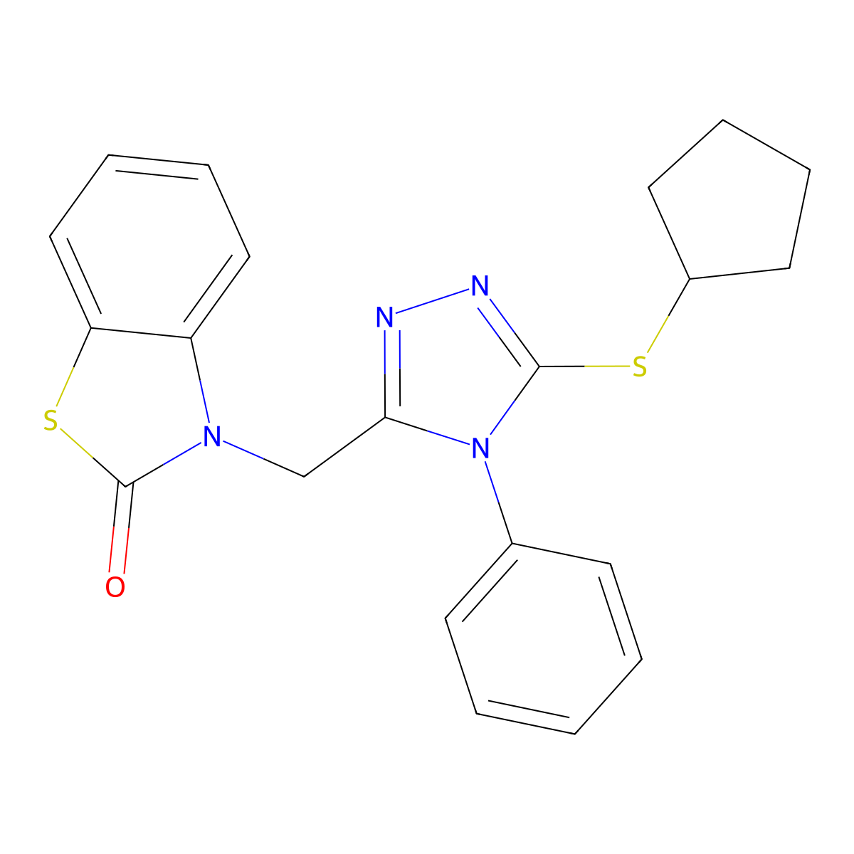 3-((5-(cyclopentylthio)-4-phenyl-4H-1,2,4-triazol-3-yl)methyl)benzo[d]thiazol-2(3H)-one molecular structure, CAS 847401-08-5