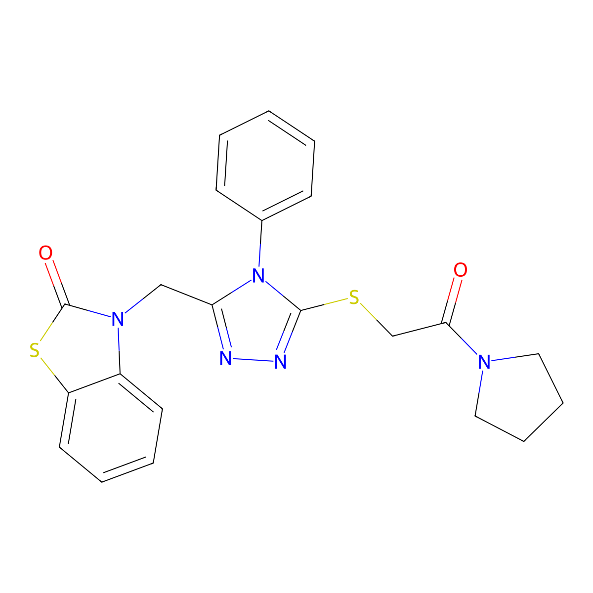3-((5-((2-oxo-2-(pyrrolidin-1-yl)ethyl)thio)-4-phenyl-4H-1,2,4-triazol-3-yl)methyl)benzo[d]thiazol-2(3H)-one molecular structure, CAS 847401-09-6