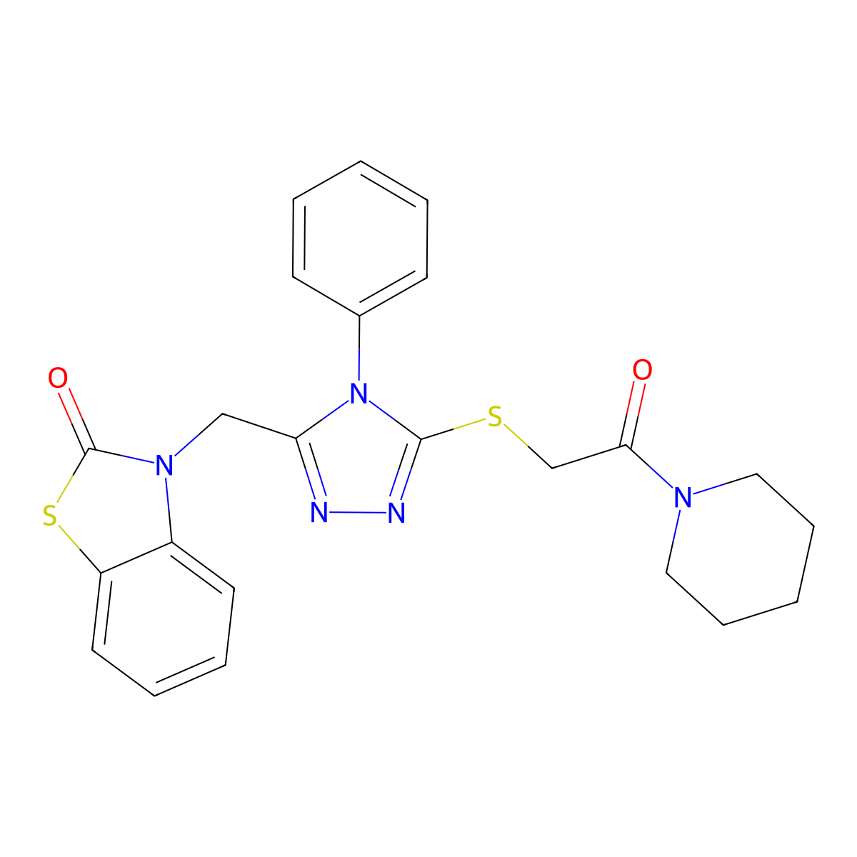 3-((5-((2-oxo-2-(piperidin-1-yl)ethyl)thio)-4-phenyl-4H-1,2,4-triazol-3-yl)methyl)benzo[d]thiazol-2(3H)-one molecular structure, CAS 847401-10-9