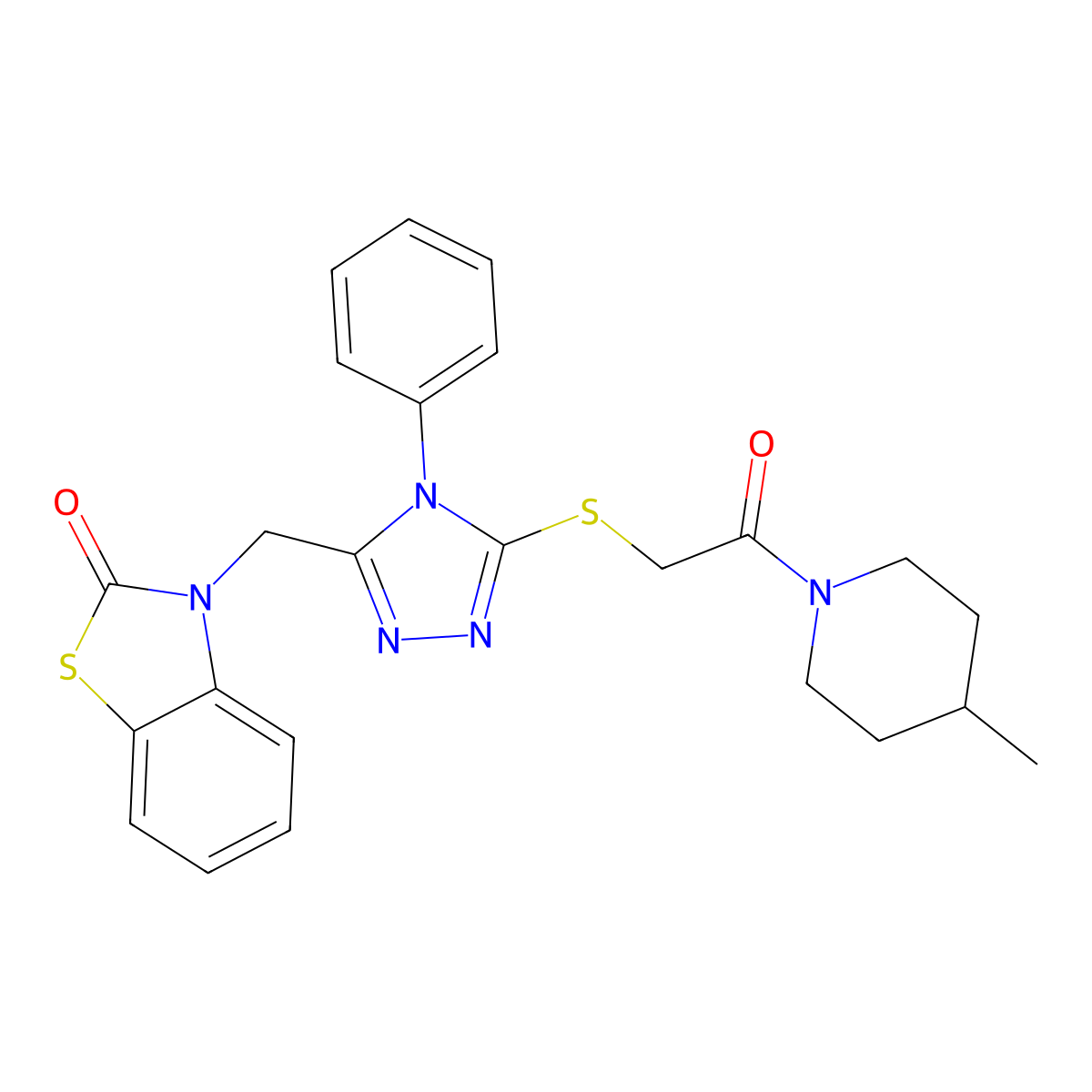 3-((5-((2-(4-methylpiperidin-1-yl)-2-oxoethyl)thio)-4-phenyl-4H-1,2,4-triazol-3-yl)methyl)benzo[d]thiazol-2(3H)-one molecular structure, CAS 847401-13-2