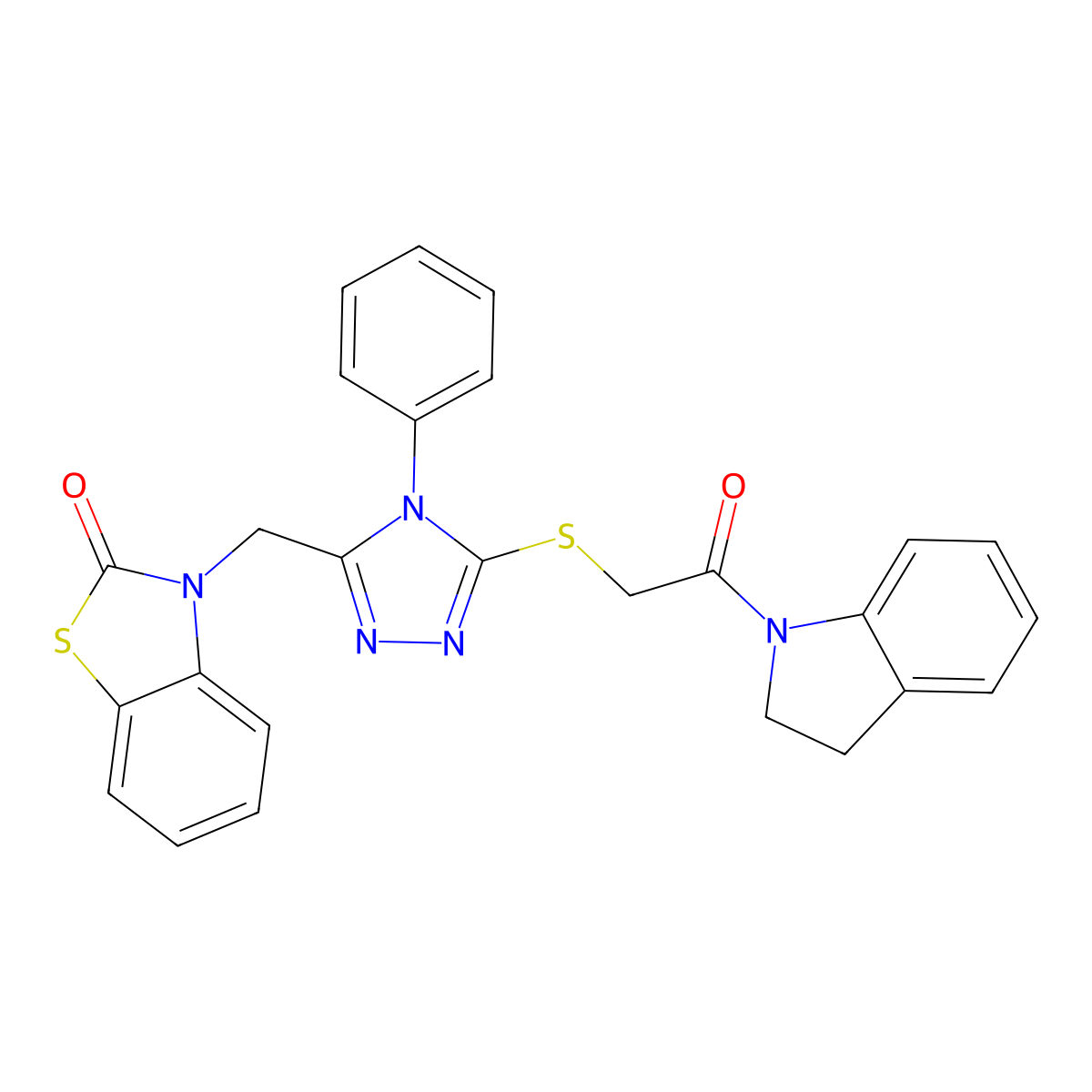3-((5-((2-(indolin-1-yl)-2-oxoethyl)thio)-4-phenyl-4H-1,2,4-triazol-3-yl)methyl)benzo[d]thiazol-2(3H)-one molecular structure, CAS 847401-14-3