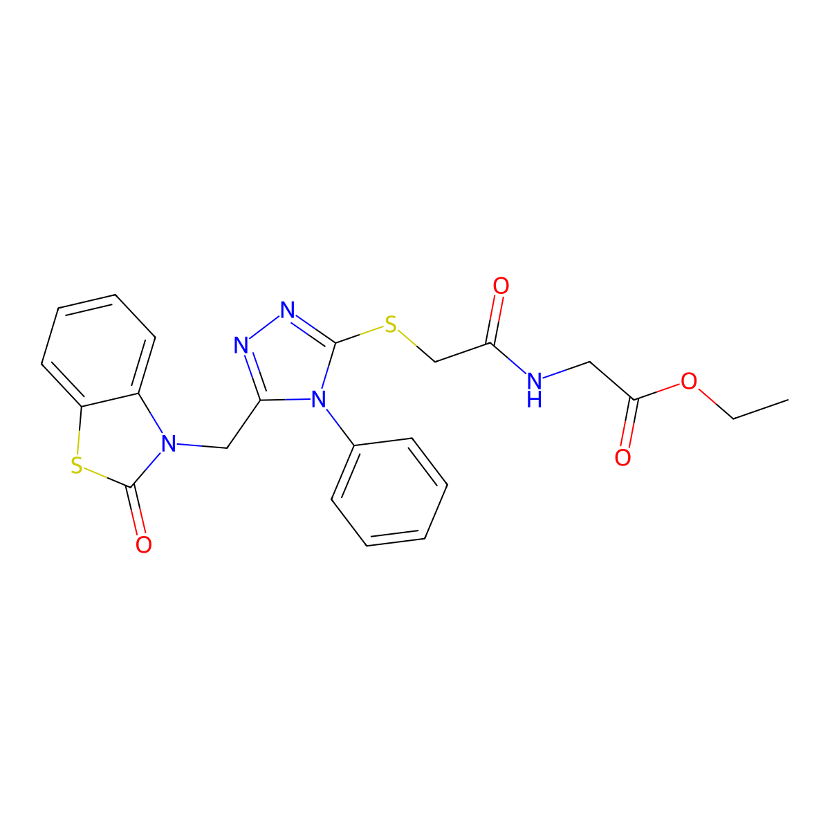 ethyl 2-(2-((5-((2-oxobenzo[d]thiazol-3(2H)-yl)methyl)-4-phenyl-4H-1,2,4-triazol-3-yl)thio)acetamido)acetate molecular structure, CAS 847402-08-8