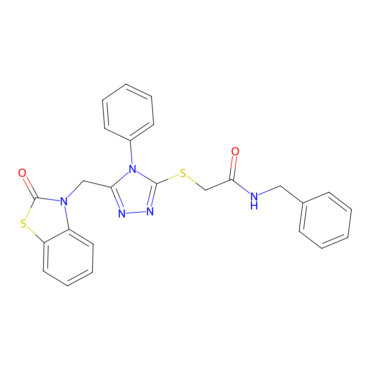 N-benzyl-2-((5-((2-oxobenzo[d]thiazol-3(2H)-yl)methyl)-4-phenyl-4H-1,2,4-triazol-3-yl)thio)acetamide molecular structure, CAS 847402-09-9