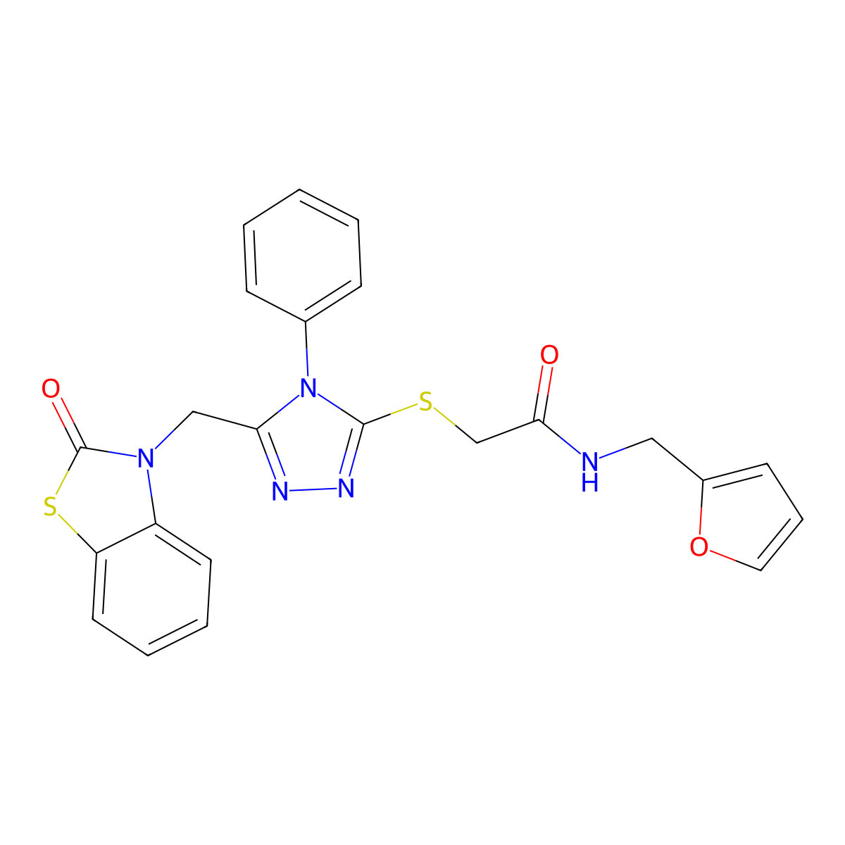 N-(furan-2-ylmethyl)-2-((5-((2-oxobenzo[d]thiazol-3(2H)-yl)methyl)-4-phenyl-4H-1,2,4-triazol-3-yl)thio)acetamide molecular structure, CAS 847402-10-2