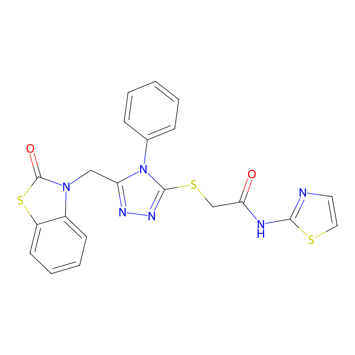 2-((5-((2-oxobenzo[d]thiazol-3(2H)-yl)methyl)-4-phenyl-4H-1,2,4-triazol-3-yl)thio)-N-(thiazol-2-yl)acetamide molecular structure, CAS 847402-12-4