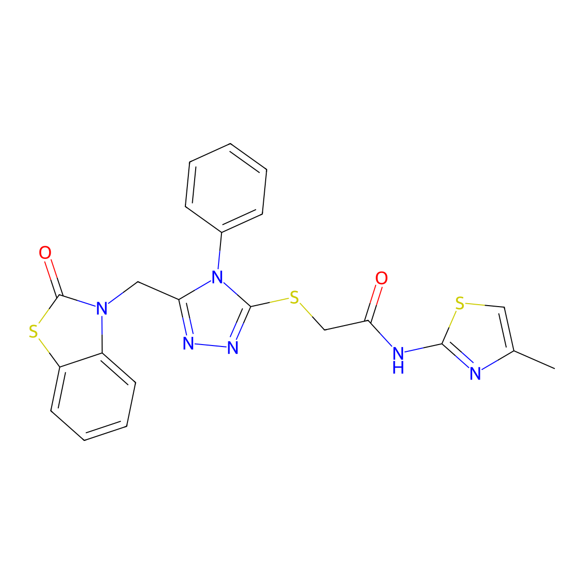 N-(4-methylthiazol-2-yl)-2-((5-((2-oxobenzo[d]thiazol-3(2H)-yl)methyl)-4-phenyl-4H-1,2,4-triazol-3-yl)thio)acetamide molecular structure, CAS 847402-13-5