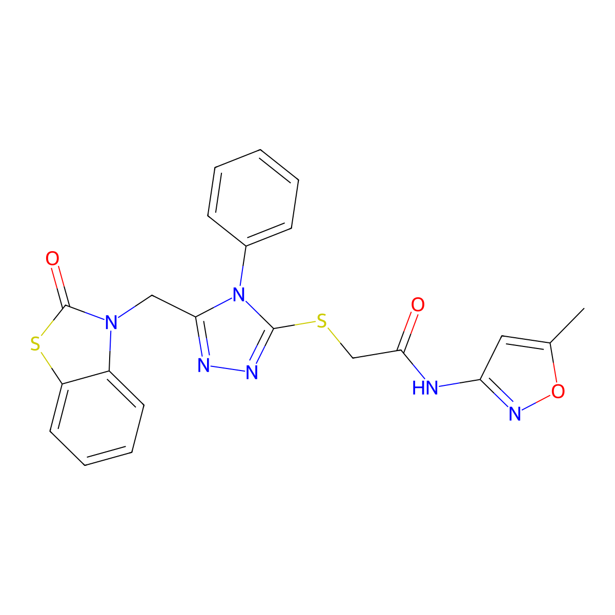 N-(5-methylisoxazol-3-yl)-2-((5-((2-oxobenzo[d]thiazol-3(2H)-yl)methyl)-4-phenyl-4H-1,2,4-triazol-3-yl)thio)acetamide molecular structure, CAS 847402-15-7