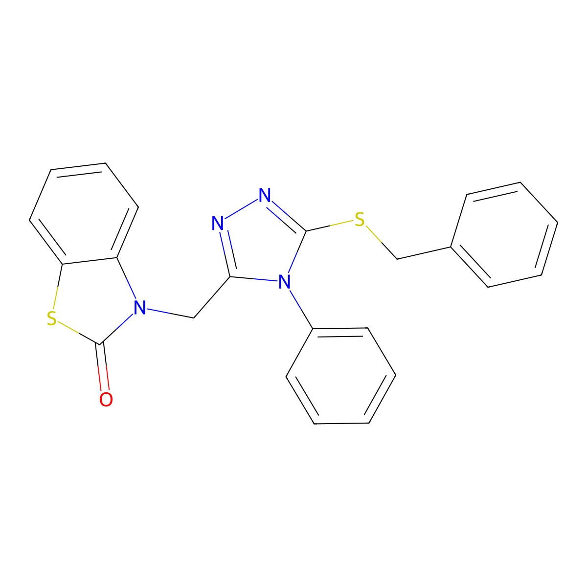 3-((5-(benzylthio)-4-phenyl-4H-1,2,4-triazol-3-yl)methyl)benzo[d]thiazol-2(3H)-one molecular structure, CAS 847402-16-8