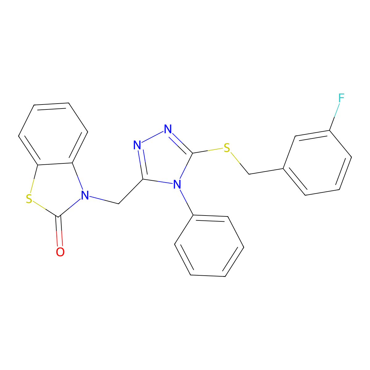 3-((5-((3-fluorobenzyl)thio)-4-phenyl-4H-1,2,4-triazol-3-yl)methyl)benzo[d]thiazol-2(3H)-one molecular structure, CAS 847402-17-9